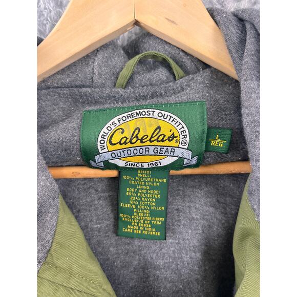 Cabela’s Outdoor Gear Men’s L Green Insulated Jacket Fleece  Hood Full Zip Shell - Picture 2 of 9